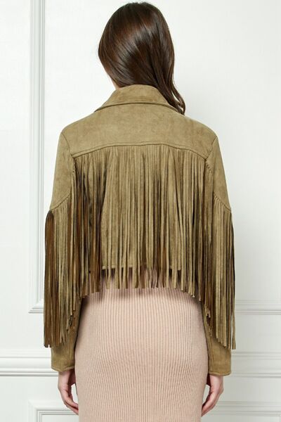 ONLINE EXCLUSIVE Veveret Suede Fringe Long Sleeve Moto Jacket