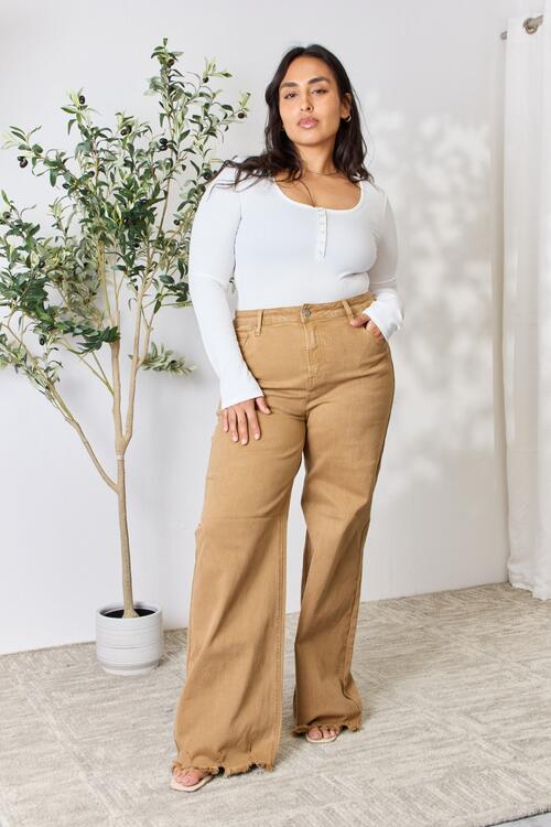Online Exclusive RISEN Fringe Hem Wide Leg Jeans