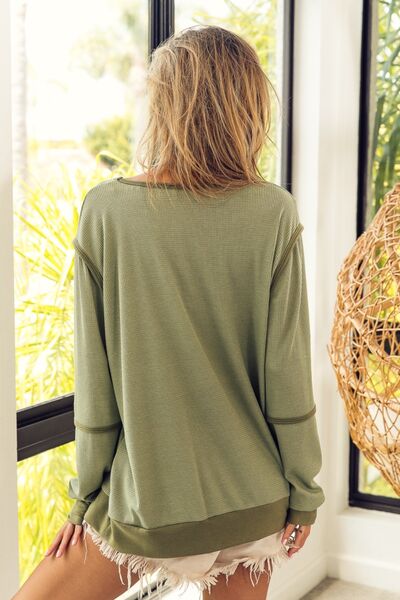 ONLINE EXCLUSIVE BiBi Waffle Knit Contrast Trim Long Sleeve T-Shirt