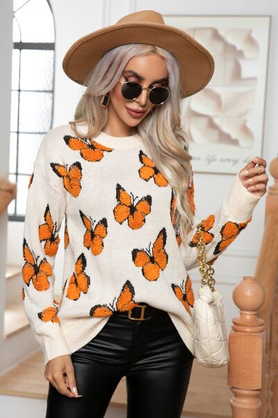 ONLINE EXCLUSIVE Butterfly Round Neck Long Sleeve Sweater