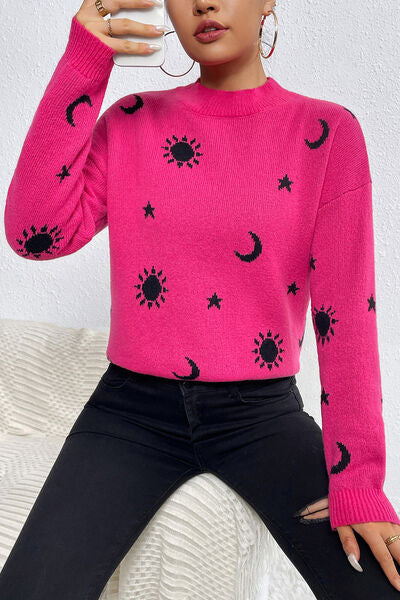 ONLINE EXCLUSIVE Graphic Mock Neck Dropped Shoulder Sweater