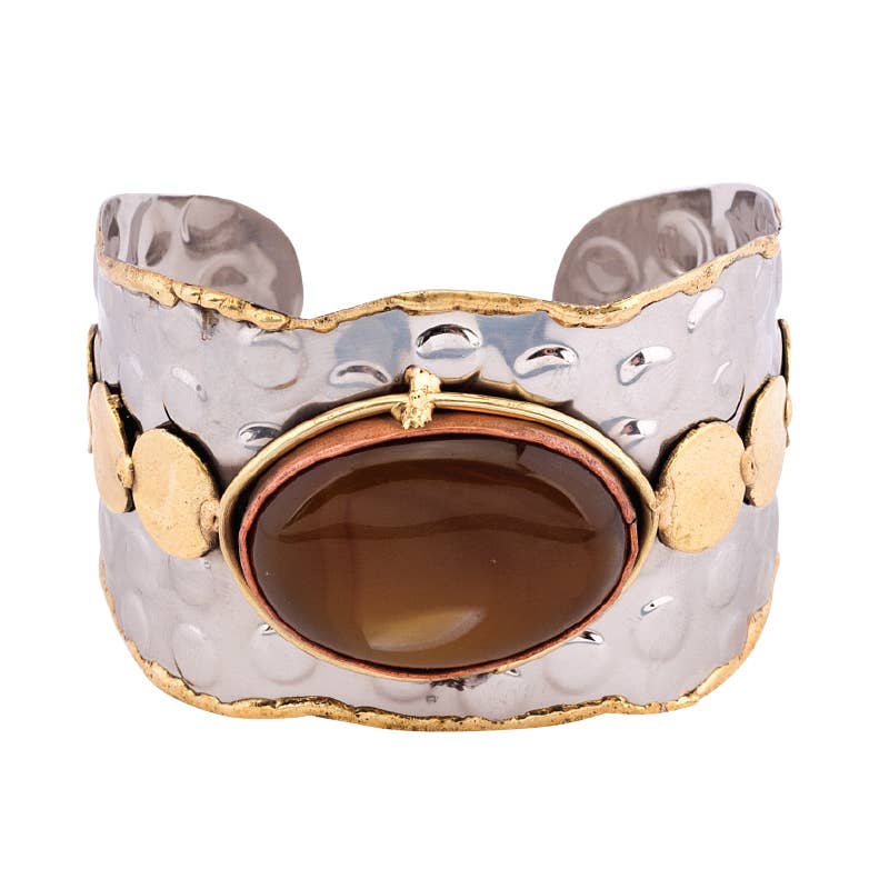 Silver Tone With Brown Stone cuff
