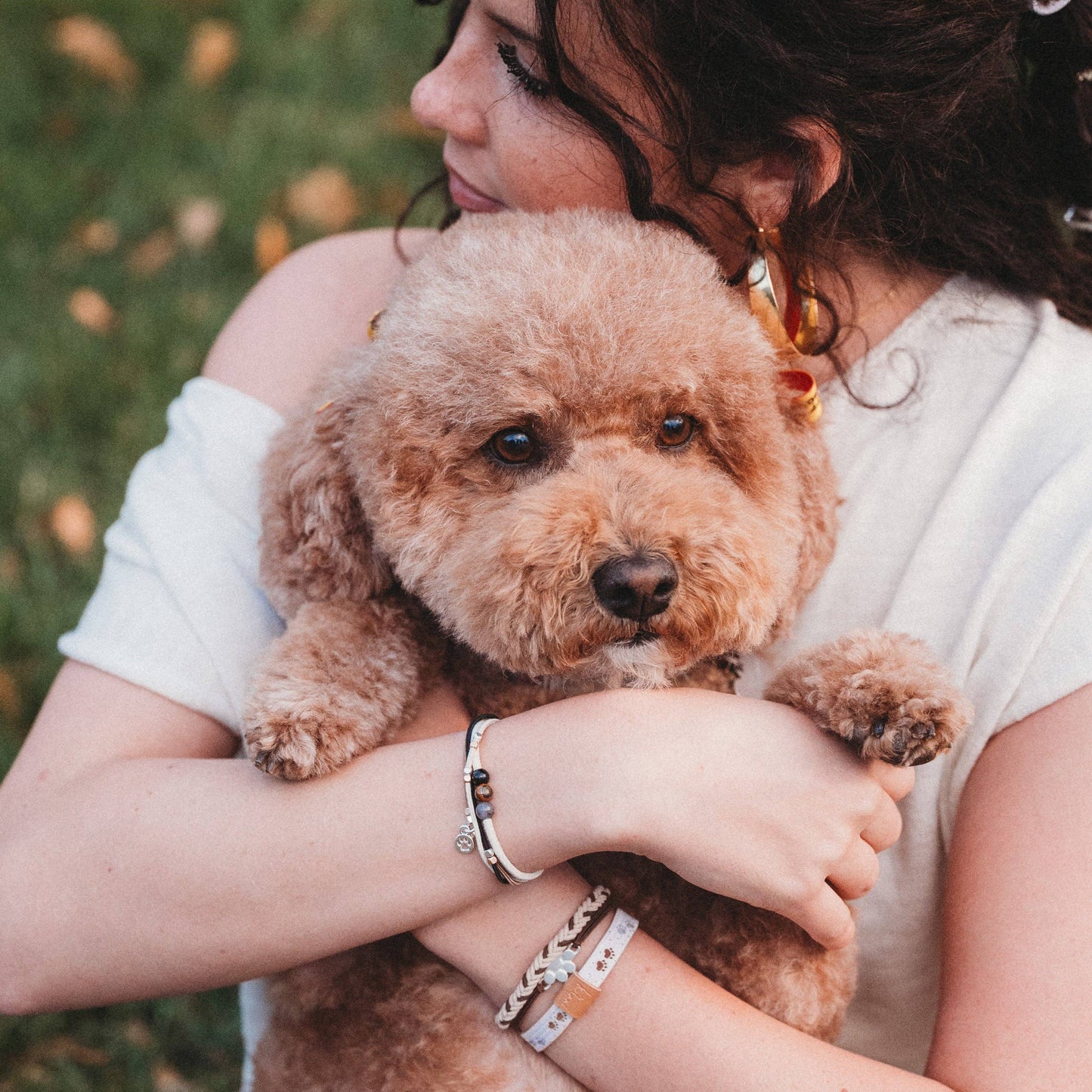 "Paws" Natural Hues with Silver and Paw Accents Hair Tie Bracelet