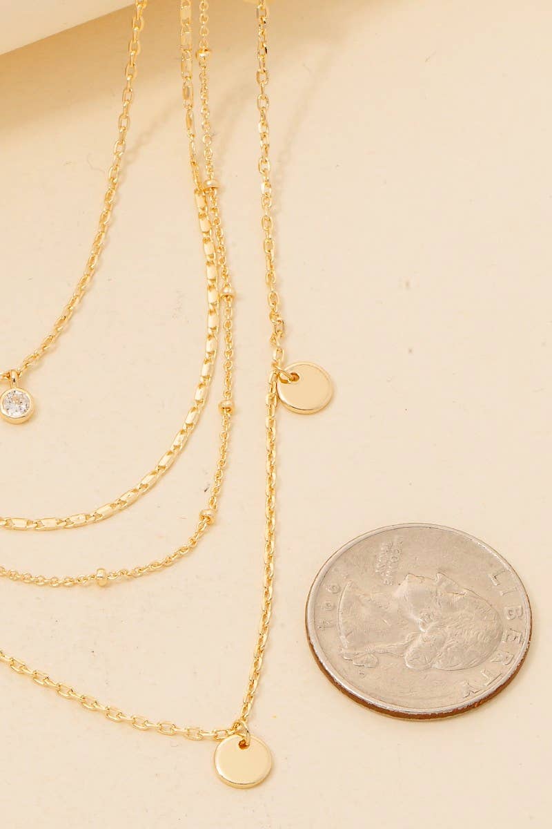 Mini Coins And Cz Charm Layered Chain Necklace