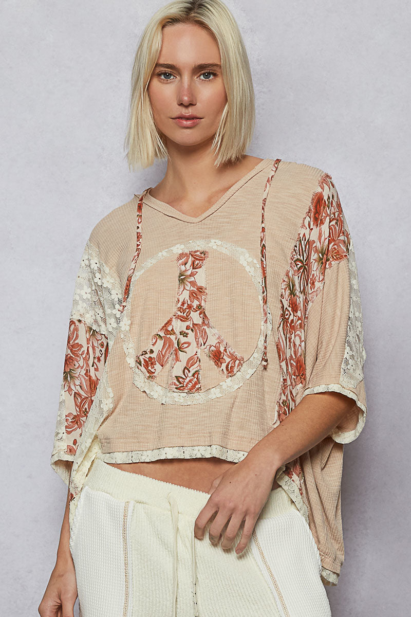 POL CeeCee Peace lace lightweight top with hoodie