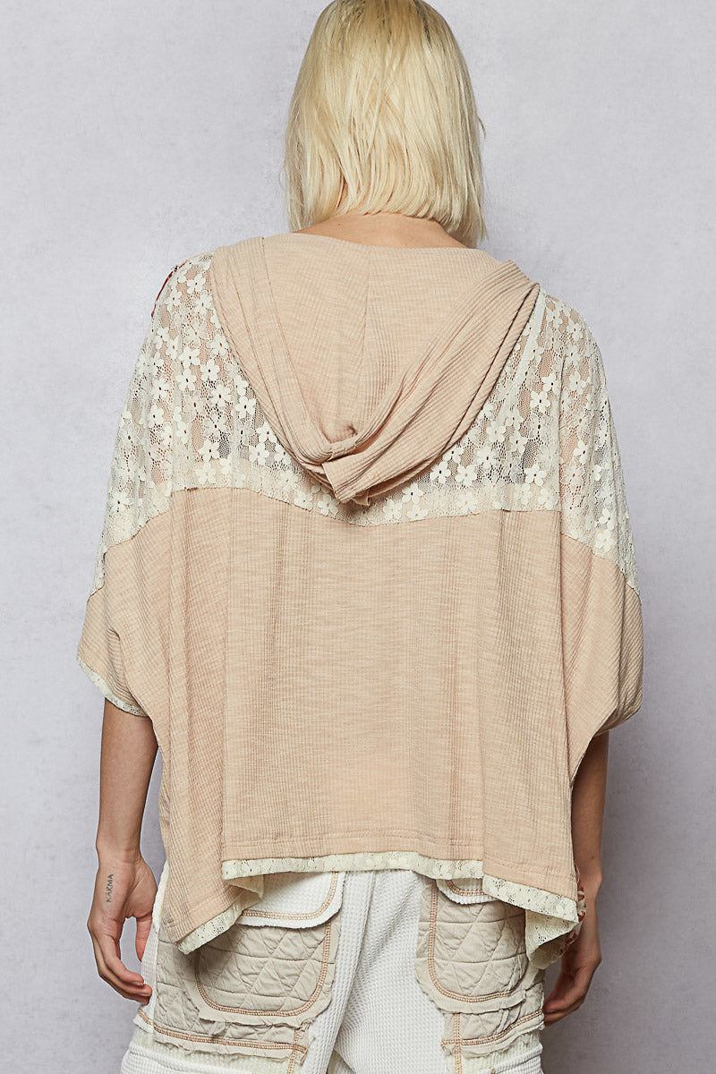 POL CeeCee Peace lace lightweight top with hoodie