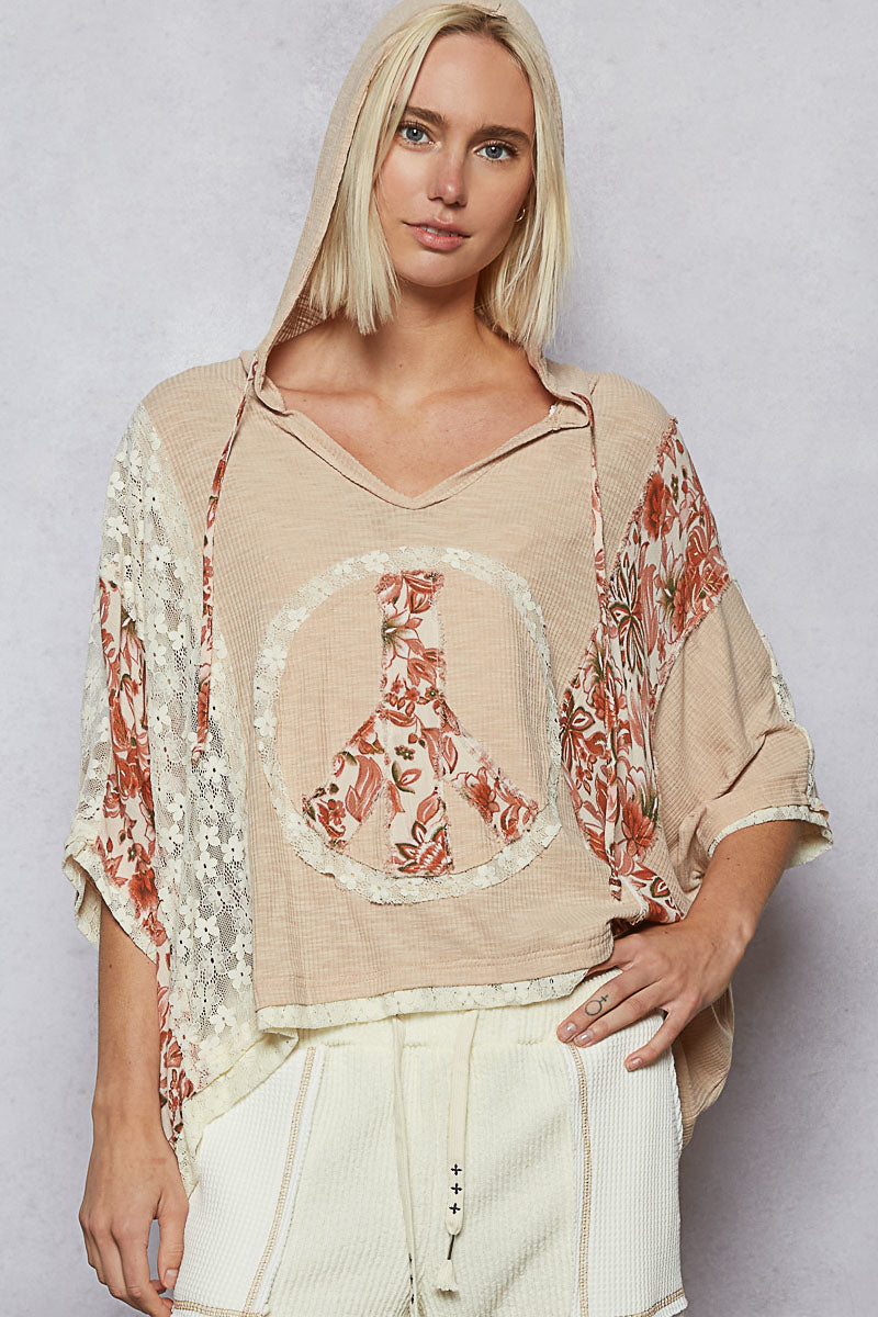 POL CeeCee Peace lace lightweight top with hoodie