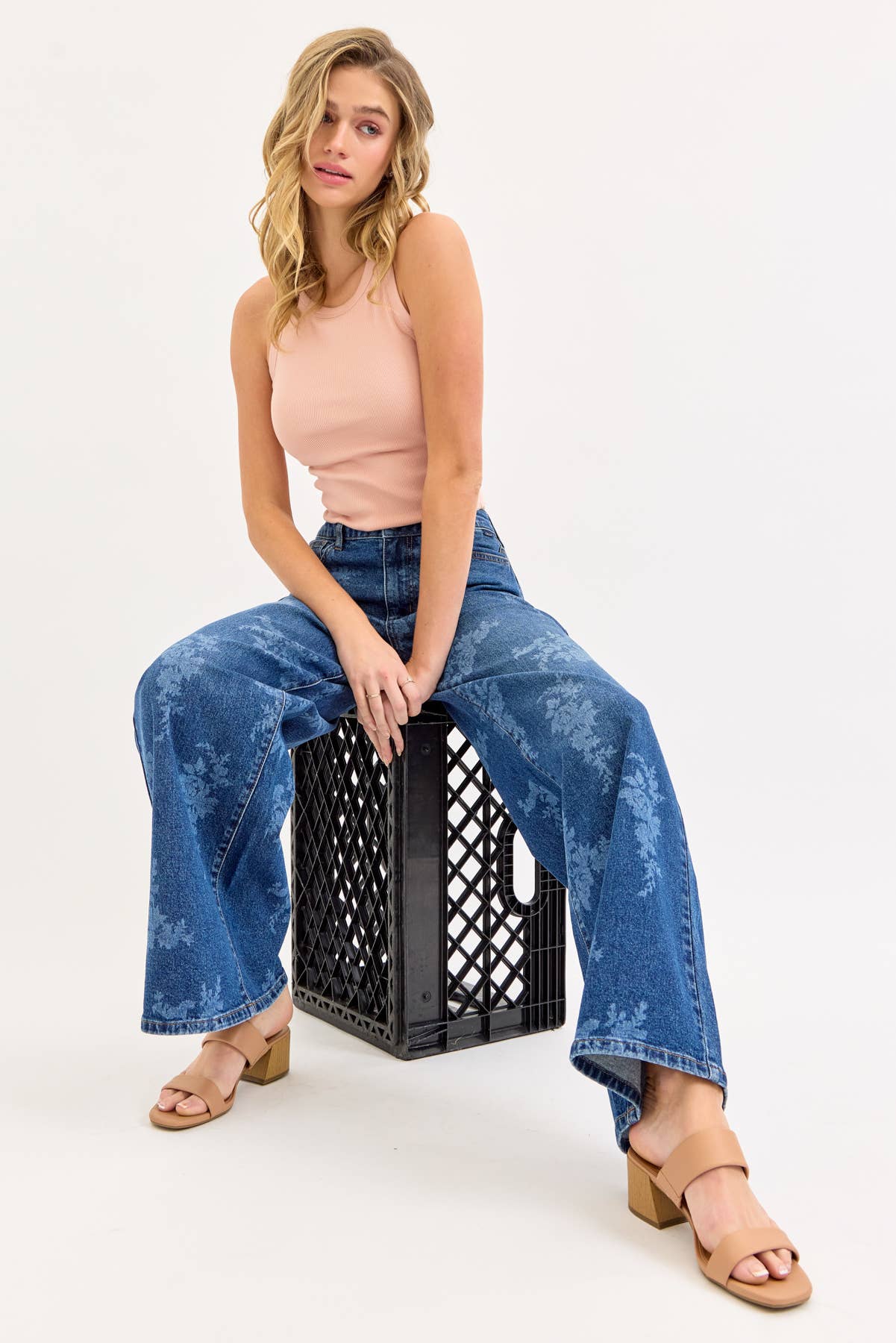 Cello High Rise Floral Wide Leg jeans