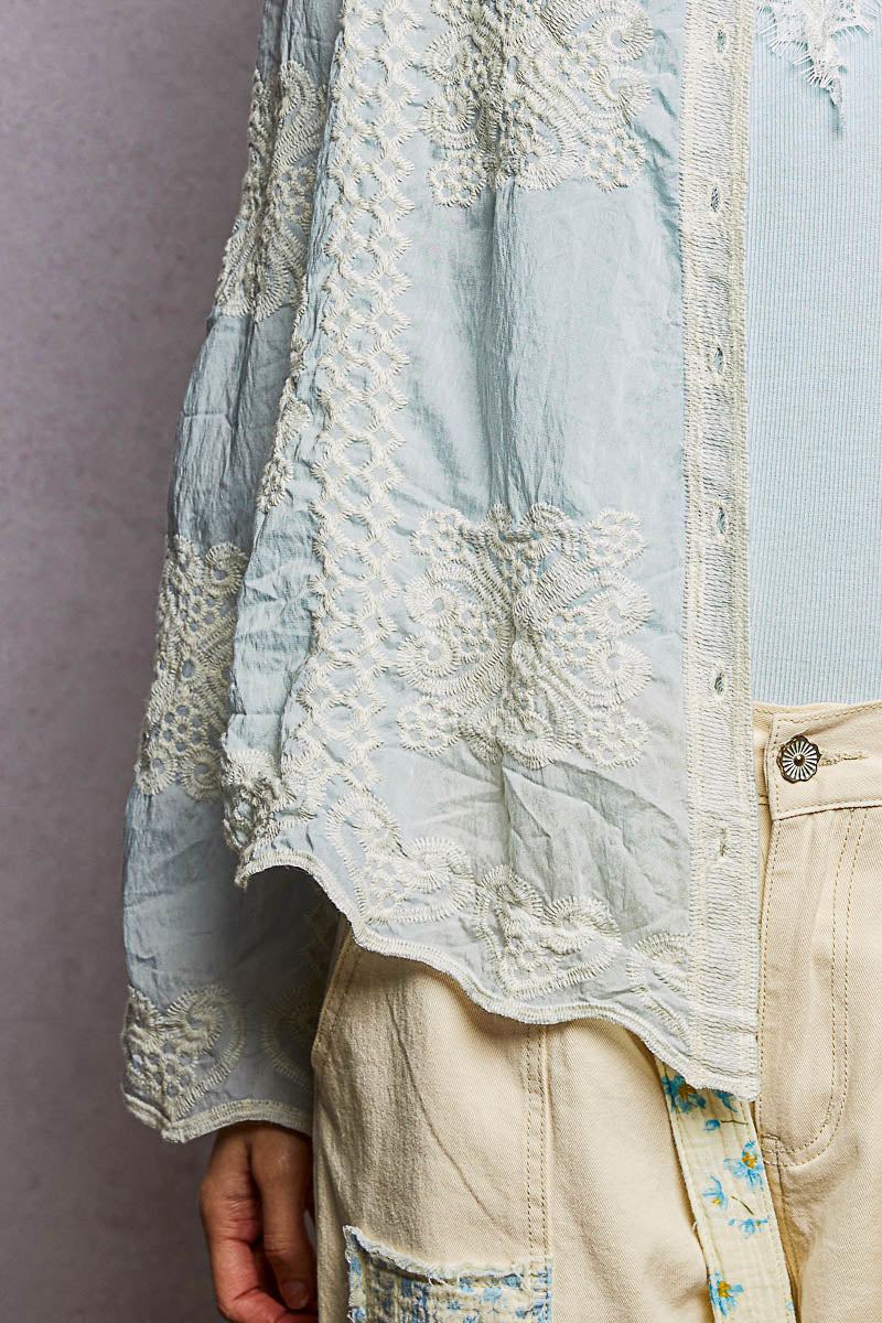 POL Veronica embroidered button down top