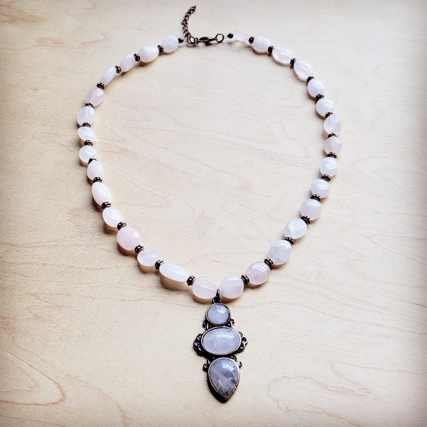 ONLINE EXCLUSIVE  Rose Quartz Beaded Collar Necklace w/ Pendant 260d