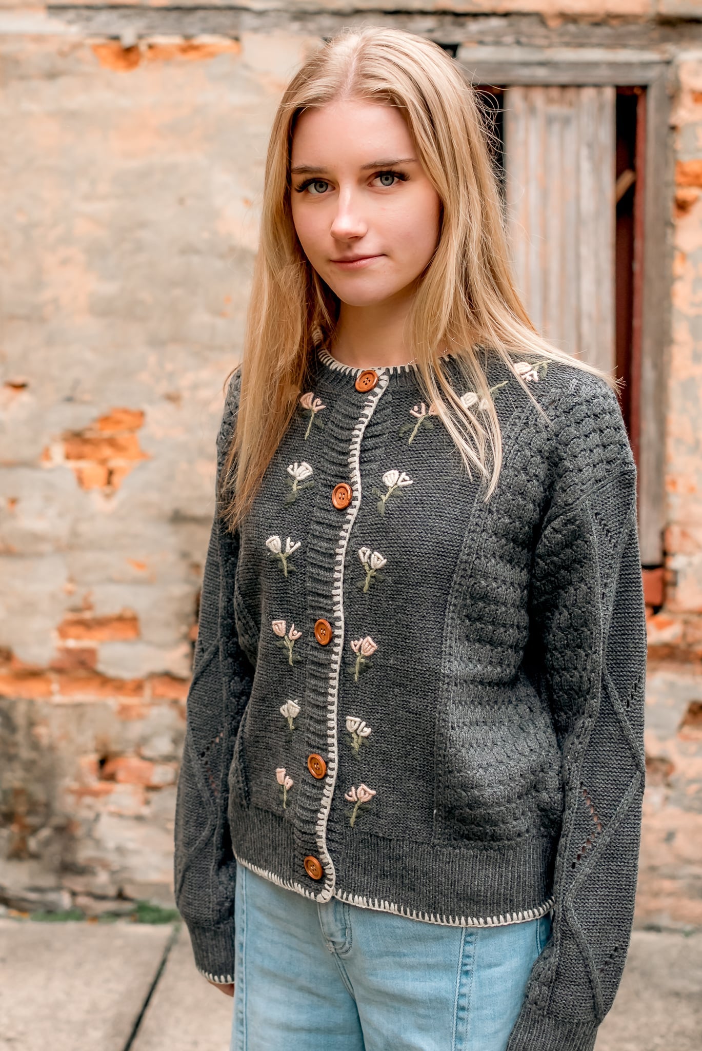 Nova Floral Embroidered Button-Up Cardigan/sweater top