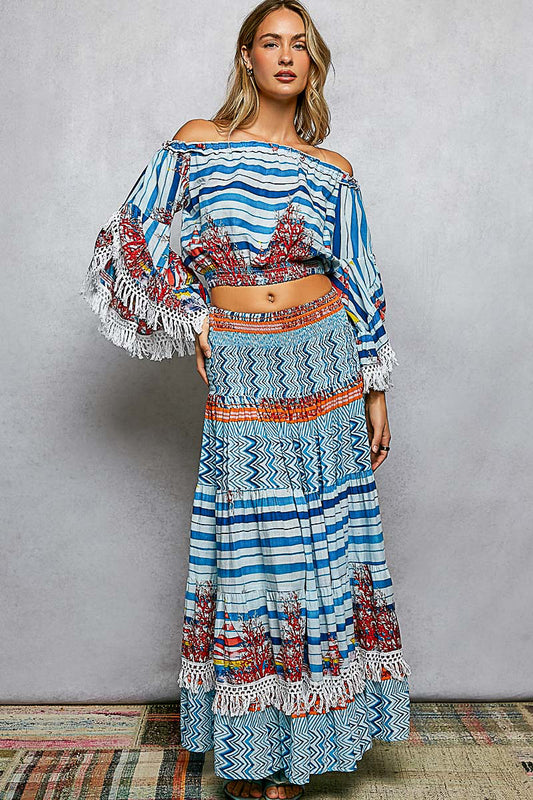 Coral days smocked  waist skirt