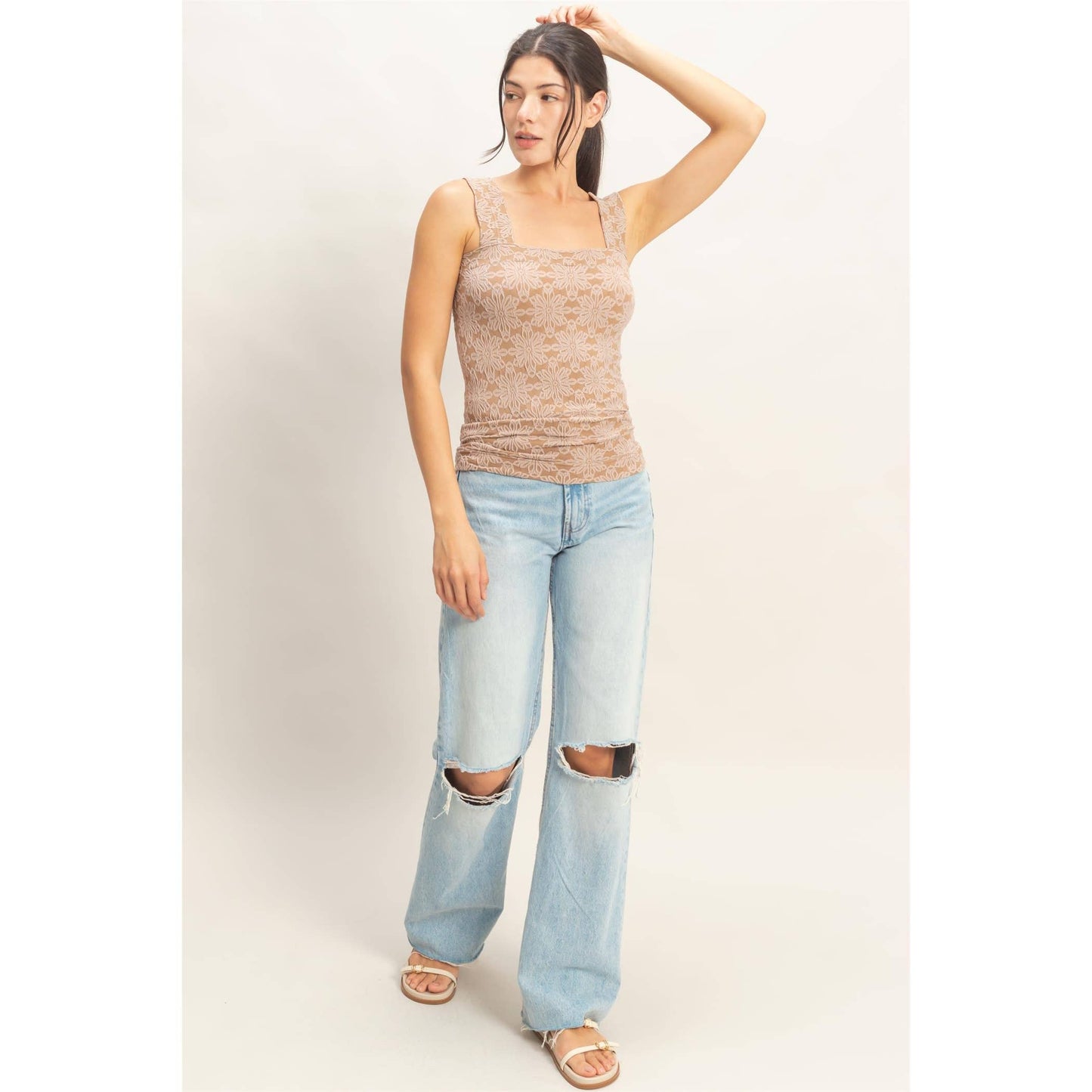 Floral Jacquard Square Neck Top