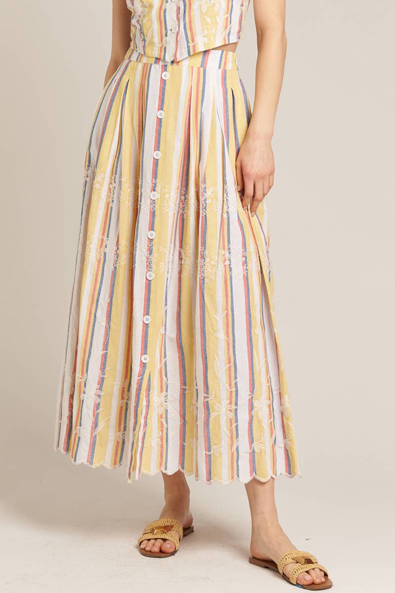 Sasha Embroidered Multicolor Striped Mid Skirt