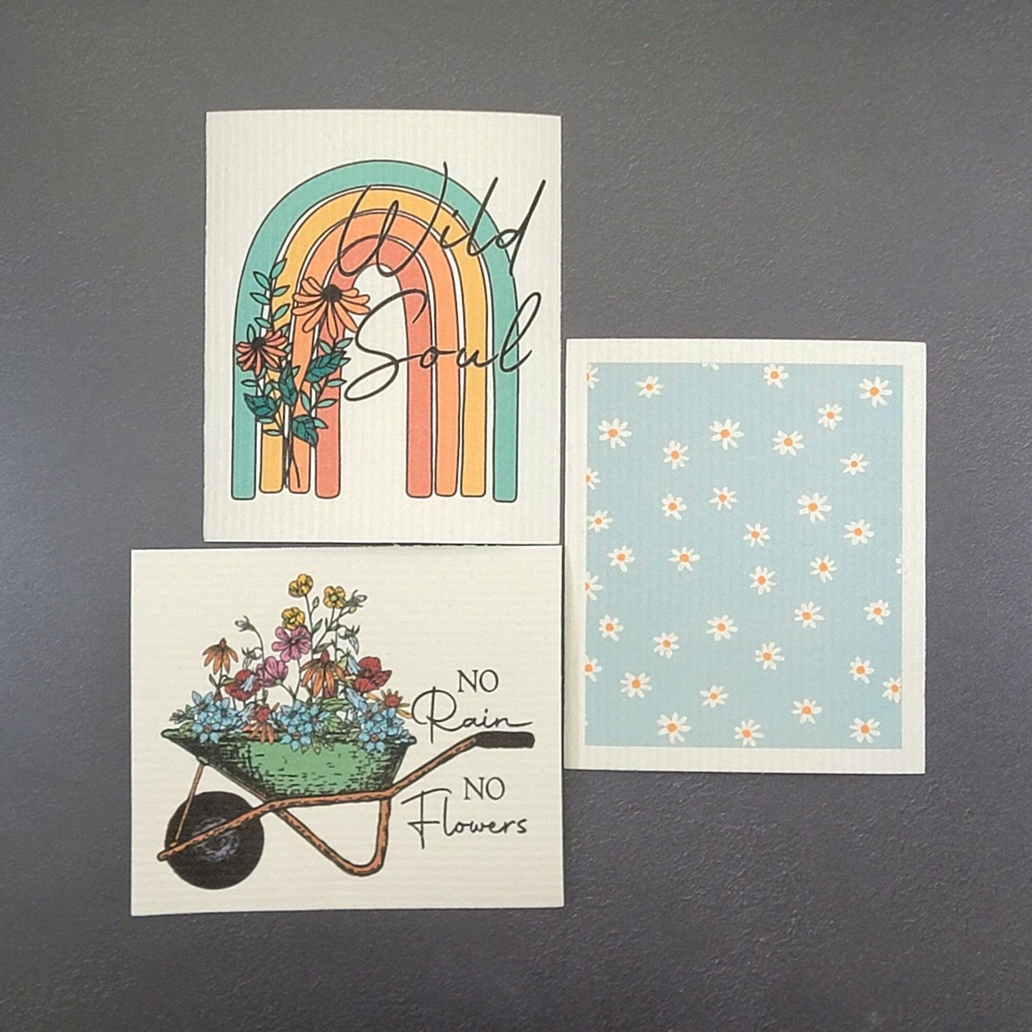 Light Blue With White Flower Swedish Dishcloth