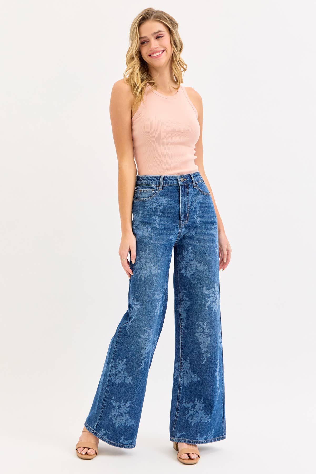 Cello High Rise Floral Wide Leg jeans