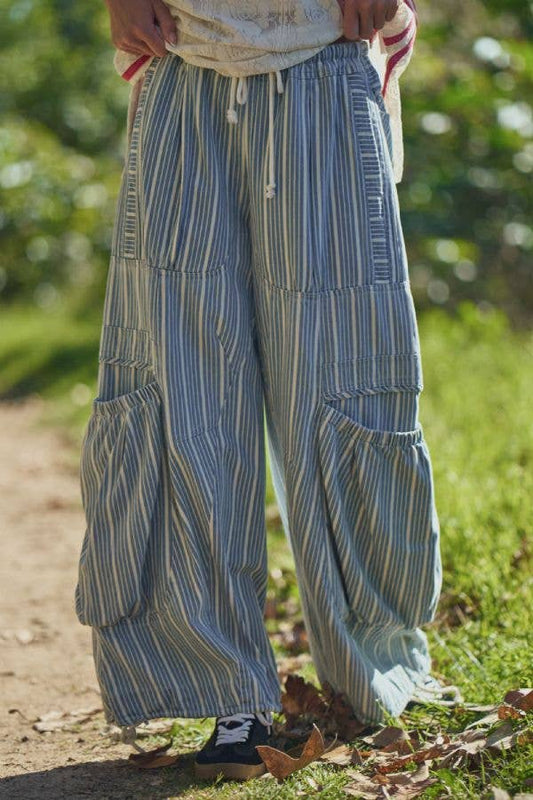 juniper striped wide leg cargo jeans