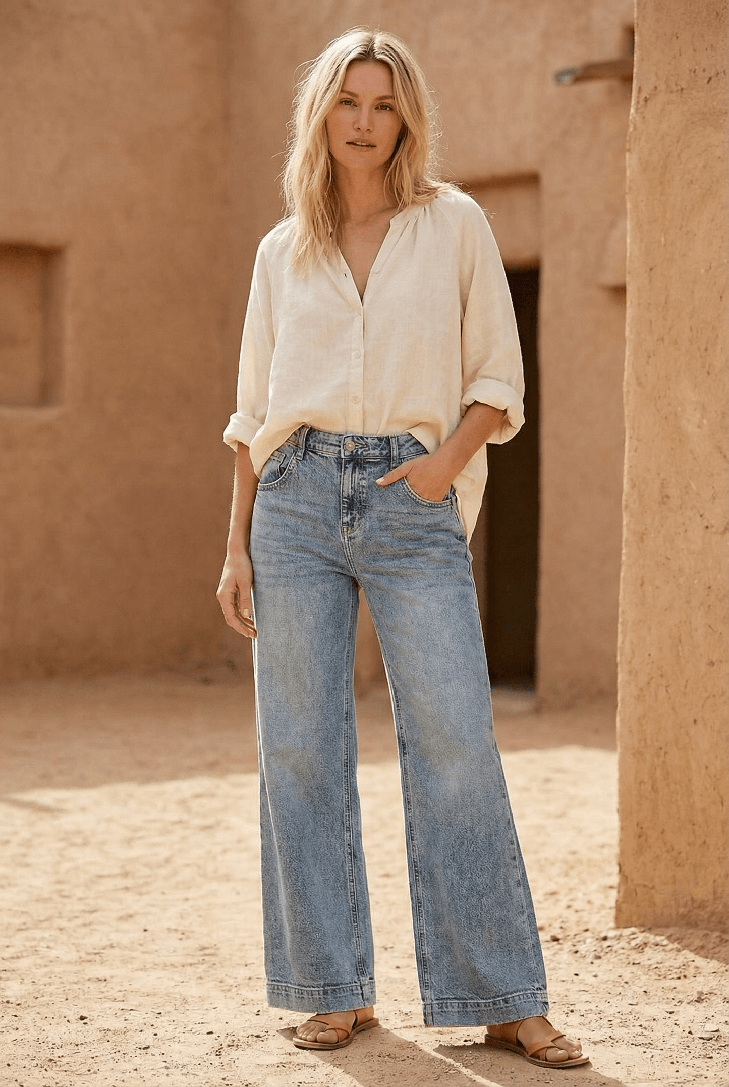 Artemis Vintage ADJUSTABLE WAISTBAND HIGH RISE BAGGY WIDE JEANS