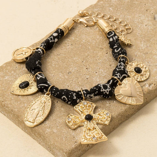 Cross And Heart Charms Bandana Bracelet