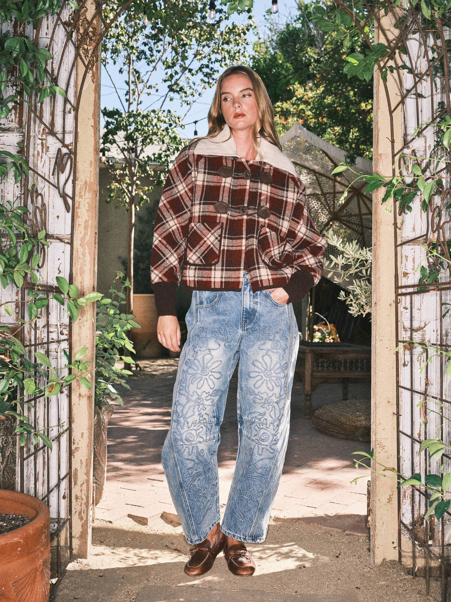 Lex embroidered cotton barrel pants