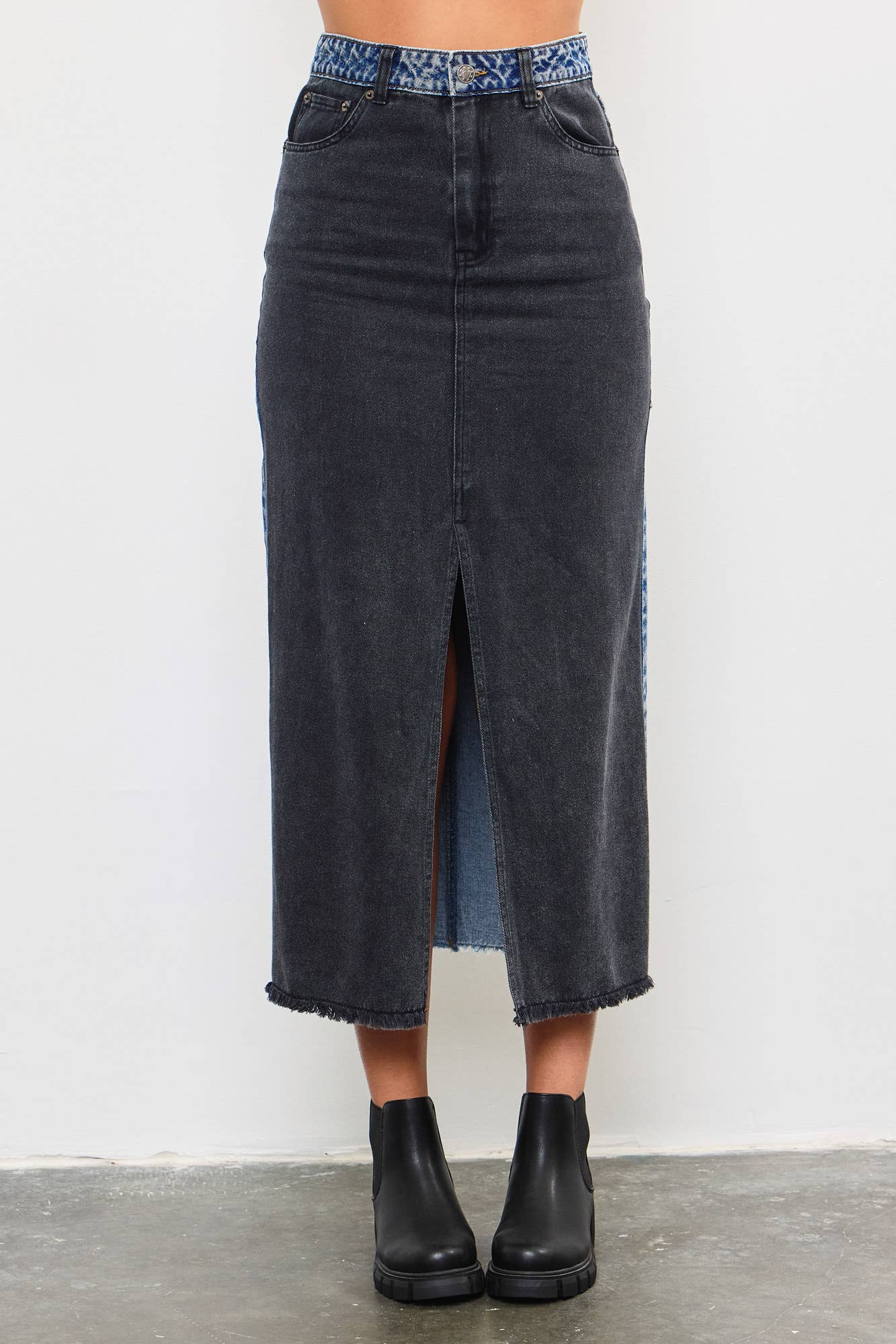 Suzy Front slit two tone denim skirt