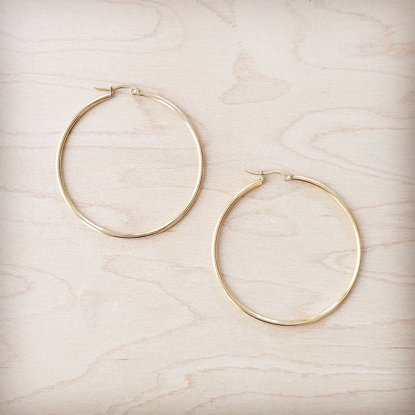 ONLINE EXCLUSIVE Large Stainless Steel Hoop Earrings 18K Gold Plating 219c