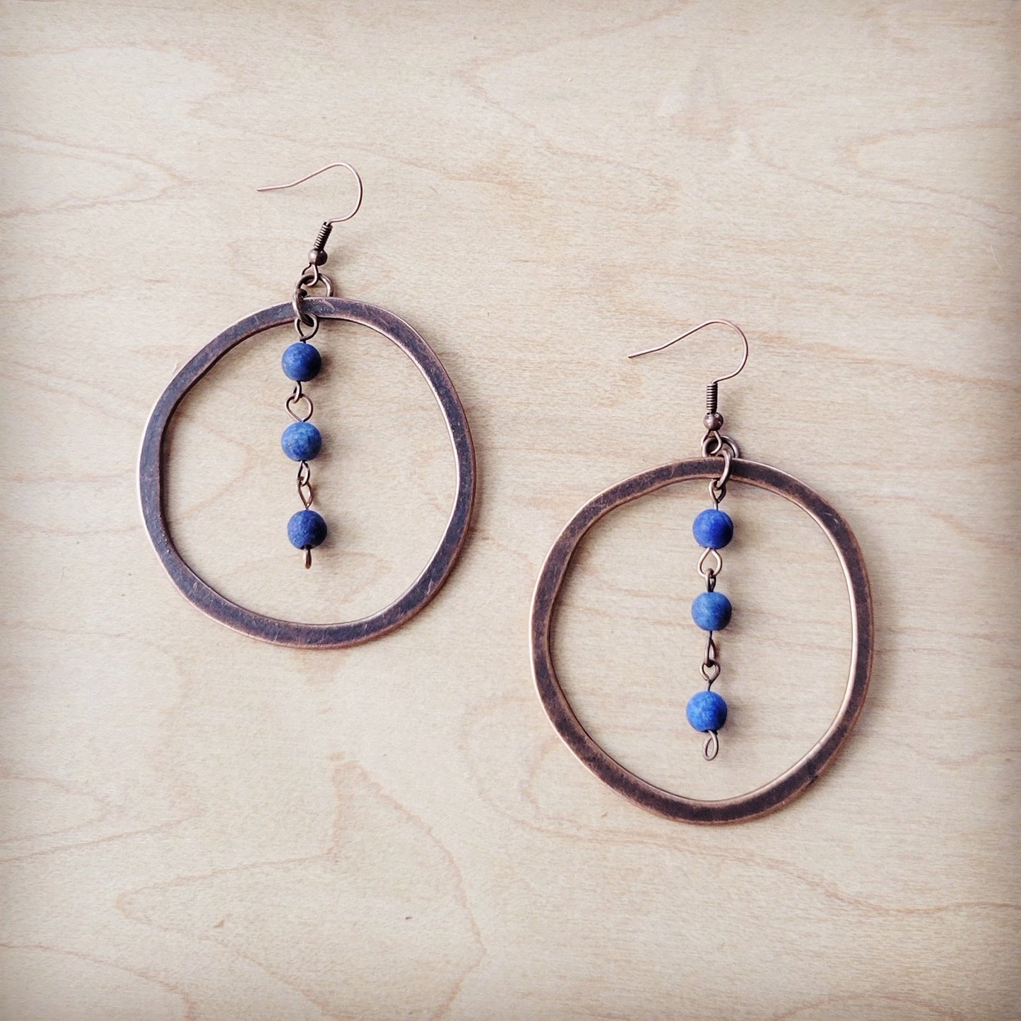 ONLINE EXCLUSIVE Western Copper Hoop Earrings w/ Blue Lapis Beads 225w
