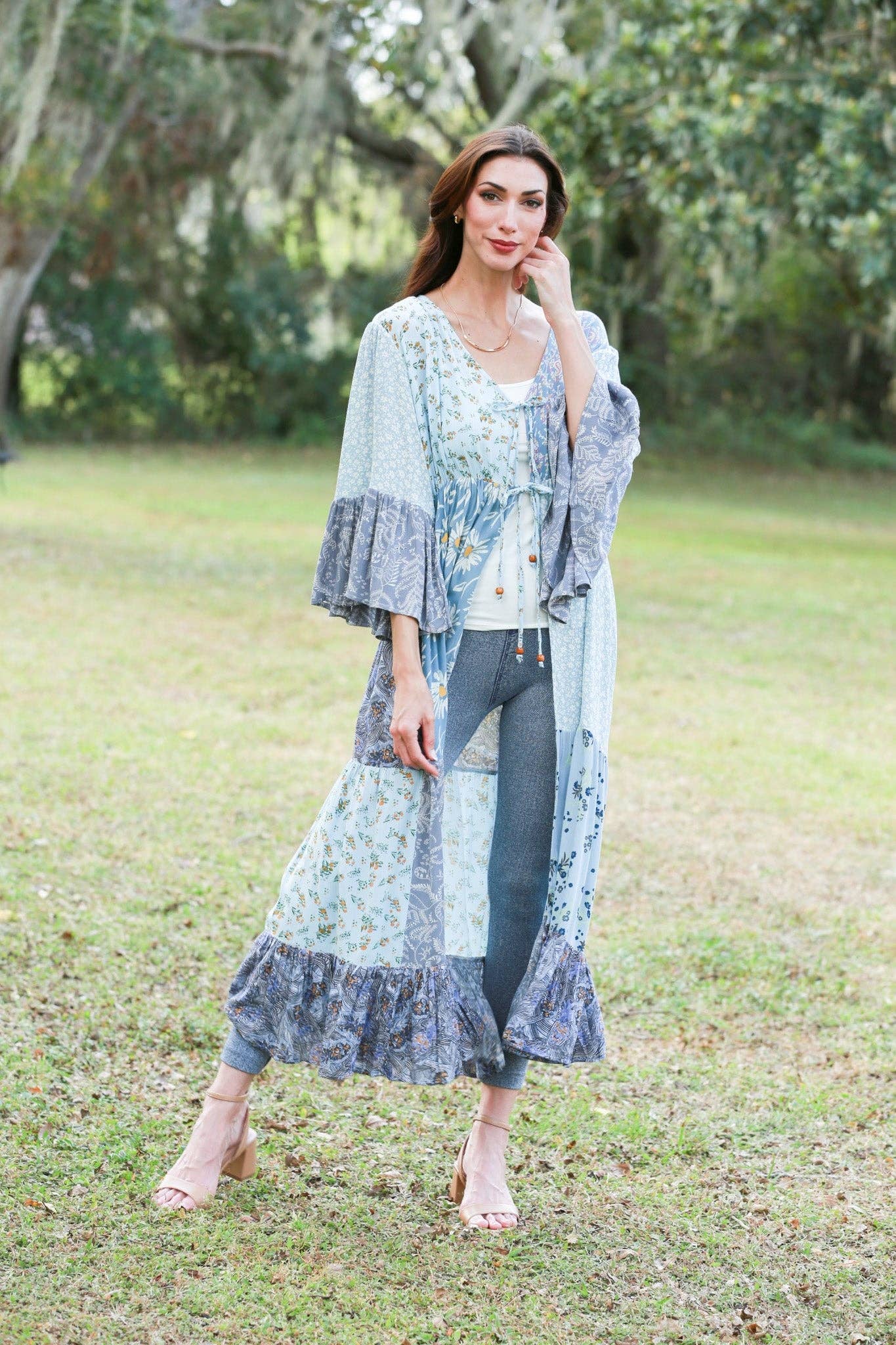 Handcrafted Kimono/ Tie front top