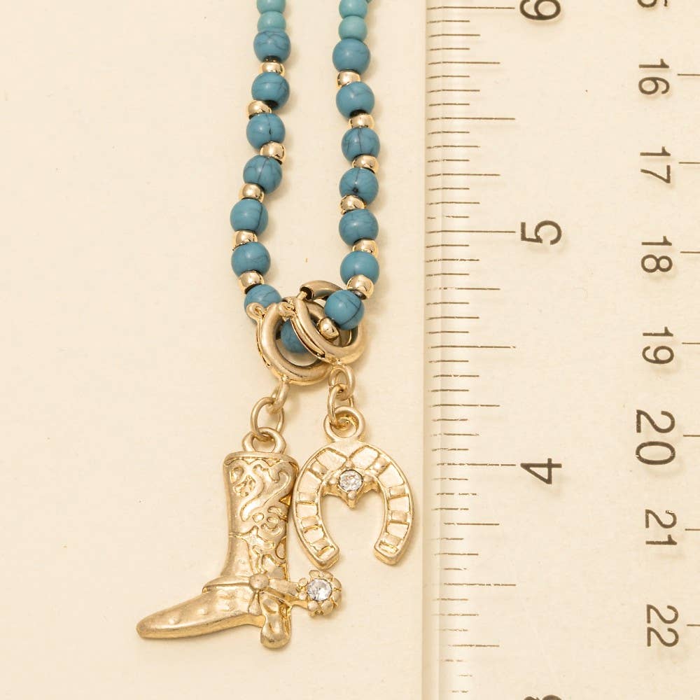 Western Cowboy Boot And Horseshoe Charms Chain Necklace