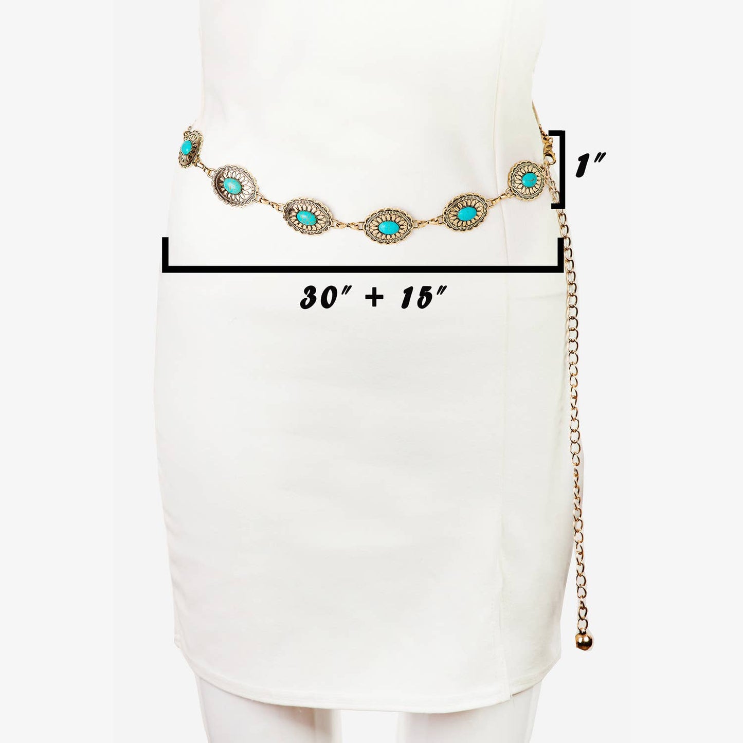 Floral Turquoise Western Concho Disc Chain Belt