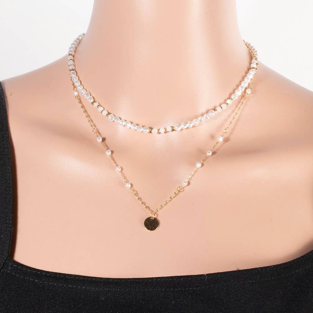 Coin Charm Pearl Beaded Layered Necklace