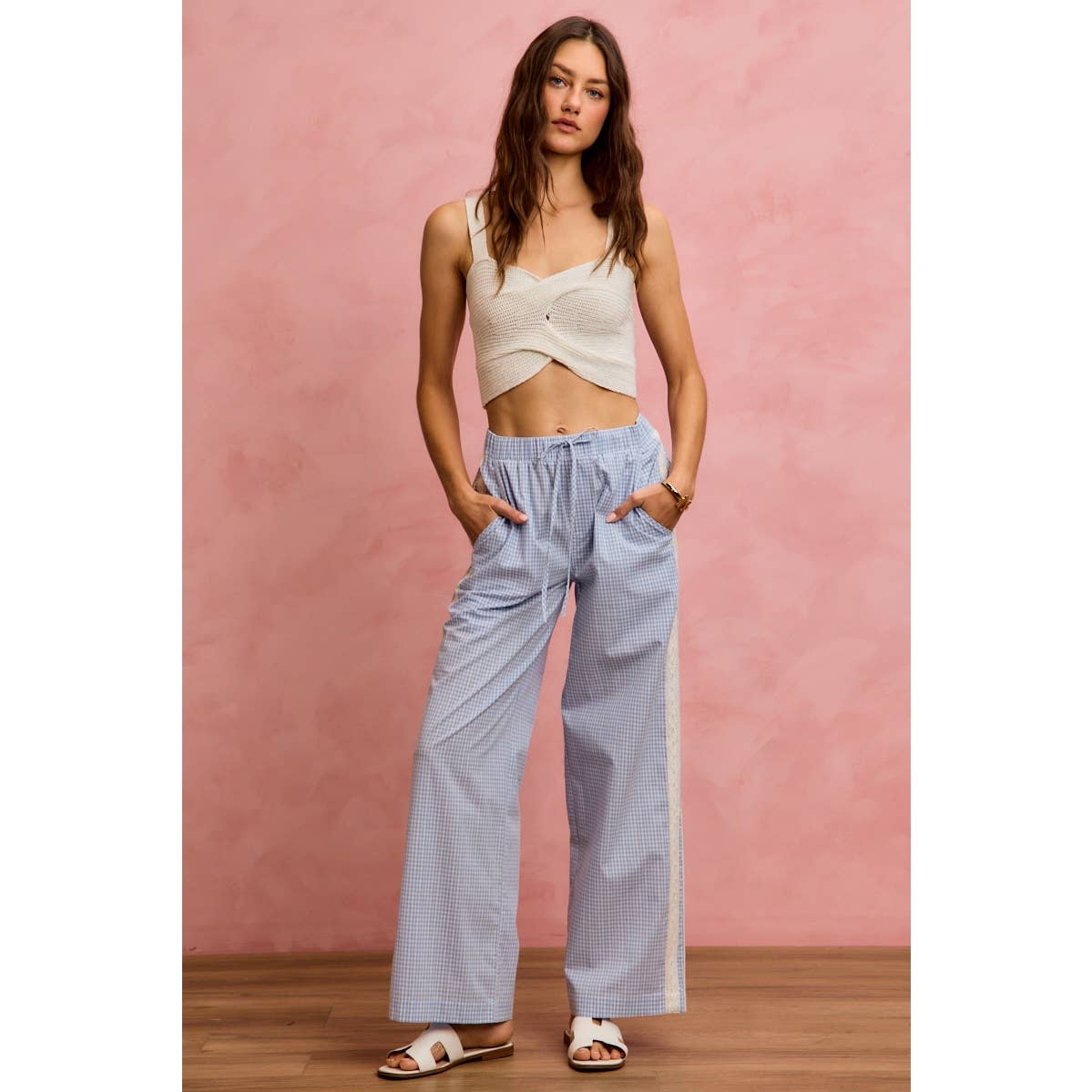 Bradford gingham pin stripe & lace detail pants
