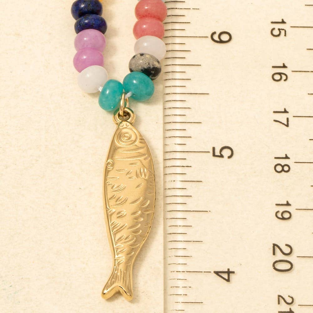 Fish Pendant Assorted Rounded Beaded Necklace
