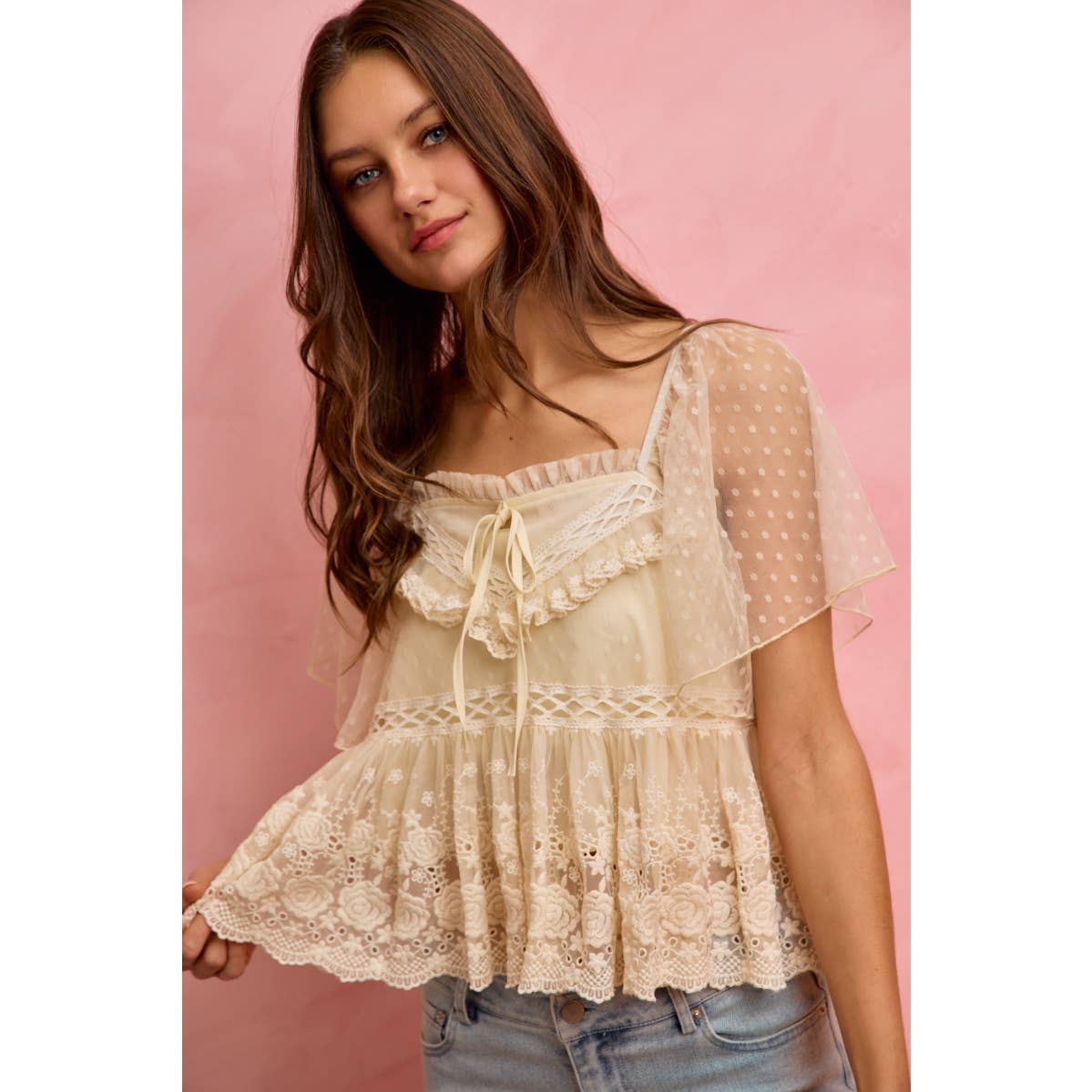 Posie Boho lace trim top