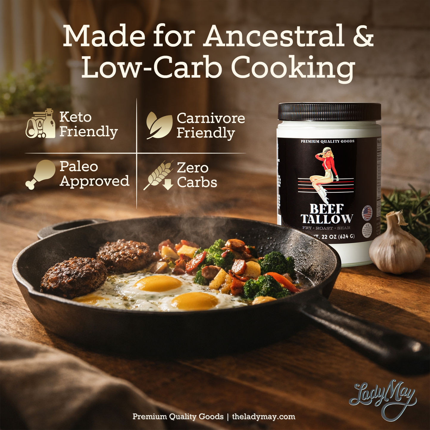ONLINE EXCLUSIVE 22oz Premium Grass-Fed Beef Tallow | Restaurant-Proven Cooking Fat | Seed Oil-Free