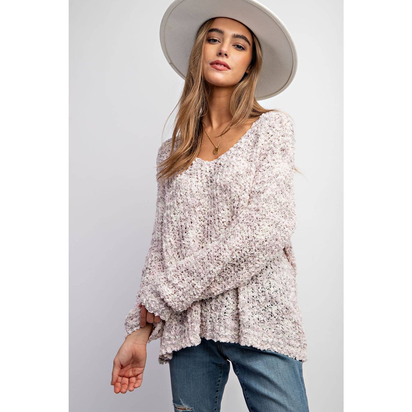Heart You loose popcorn knit sweater pullover