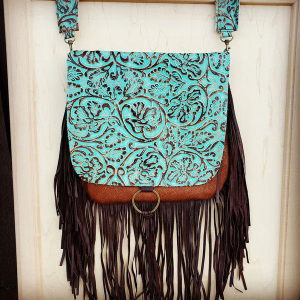 ONLINE EXCLUSIVE handcrafted Hair on Hide Cowboy Turquoise flap Crossboy