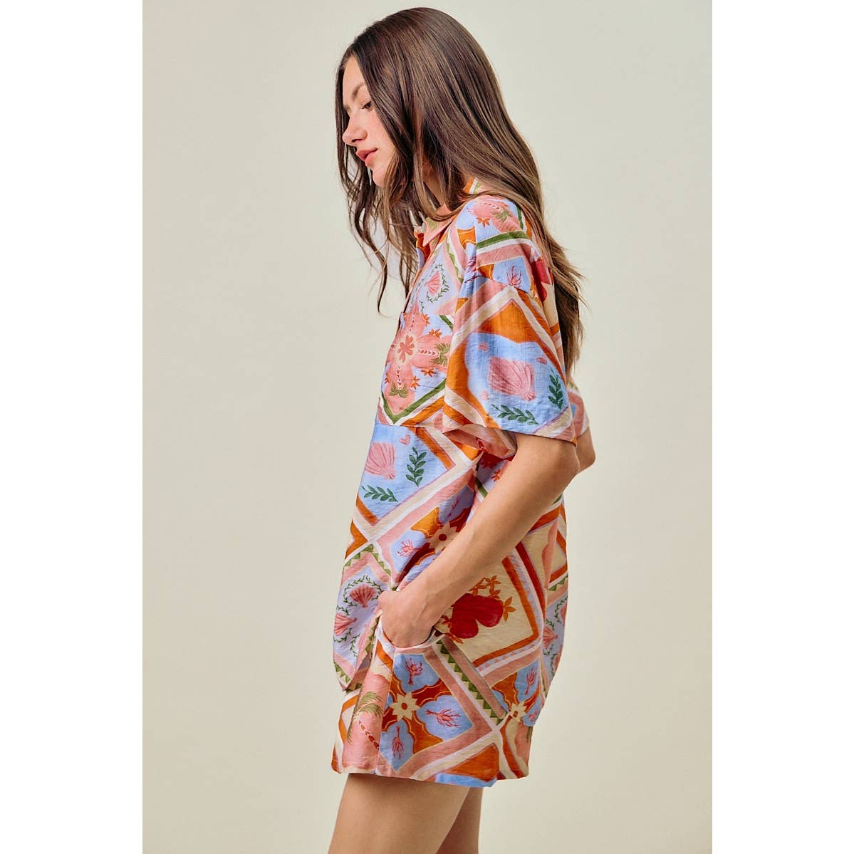 Frankie tropical print button down top
