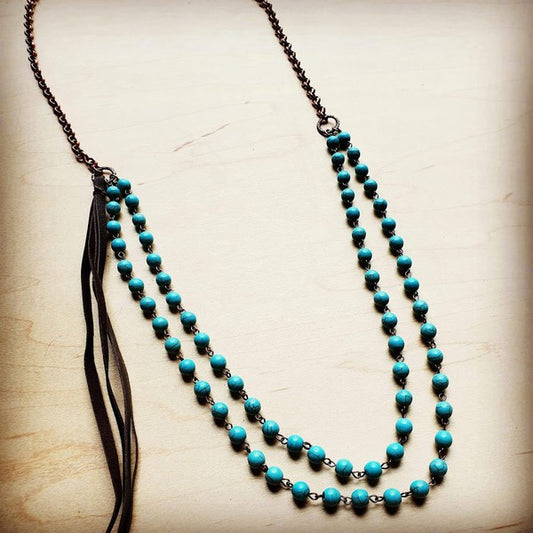 ONLINE EXCLUSIVE Double Strand Blue Turq Necklace w/ tassel