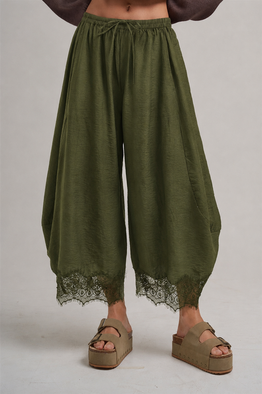 Lotus Lightweight balloon leg pants with lace detail
