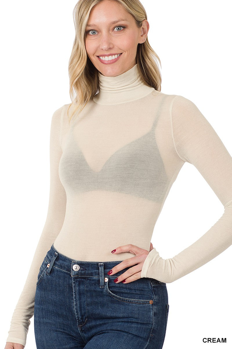 TENCEL SEE-THRU TURTLENECK TOP