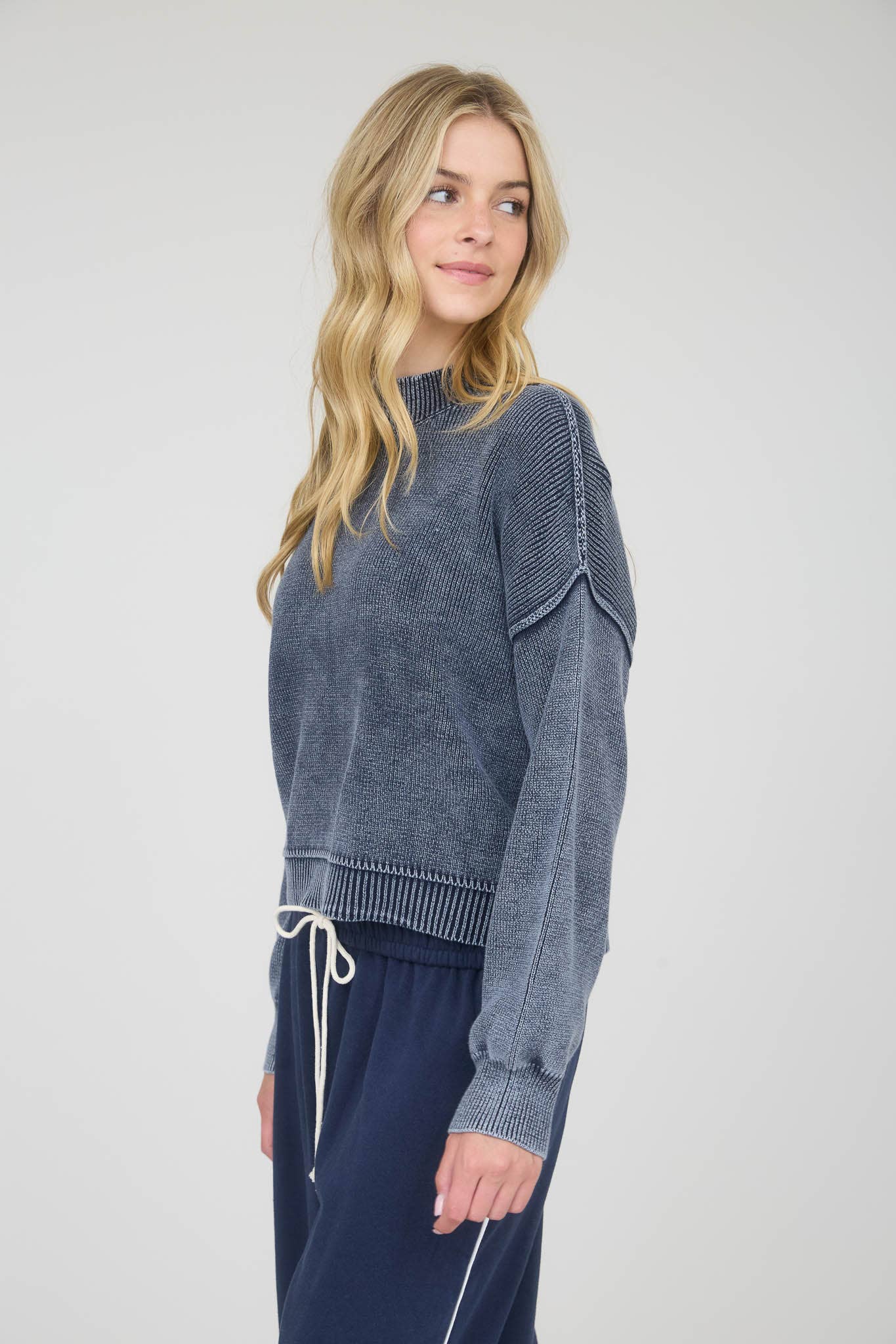 End Game mineral washed knit pullover sweater in navy
