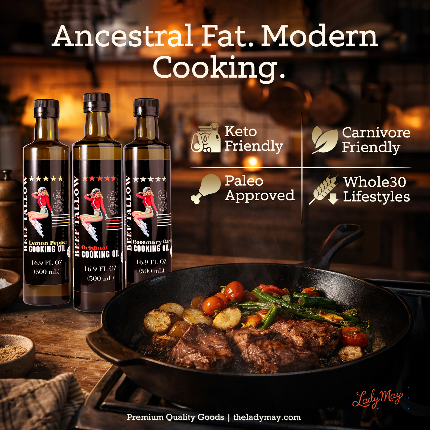 ONLINE EXCLUSIE Premium Grass-Fed Beef Tallow Cooking Oil - Restaurant-Proven | Choose Your Flavor
