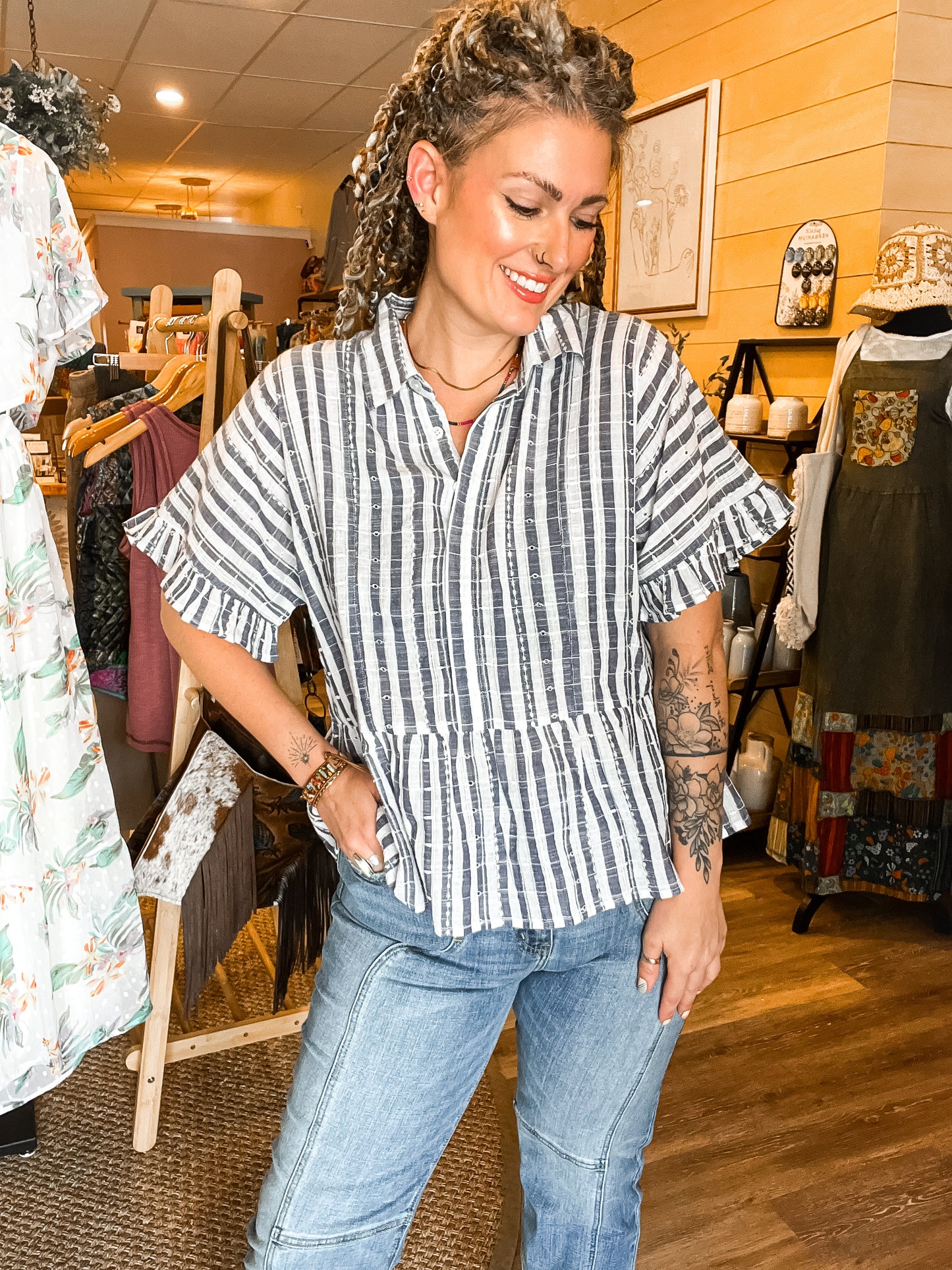 Lainey Stripe Button Down top