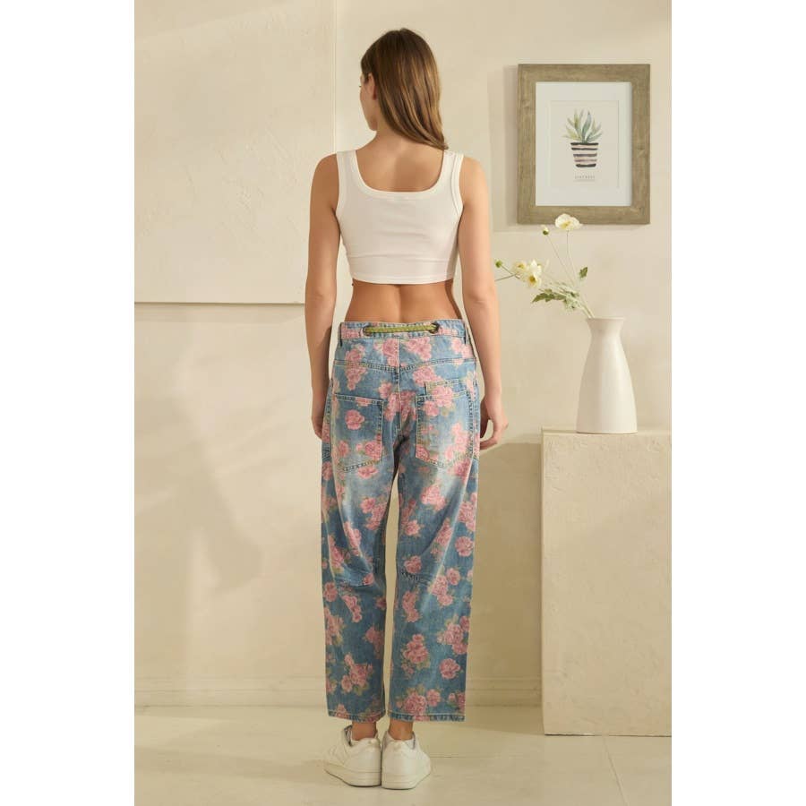 Oli & Hali washed floral print barrel jeans