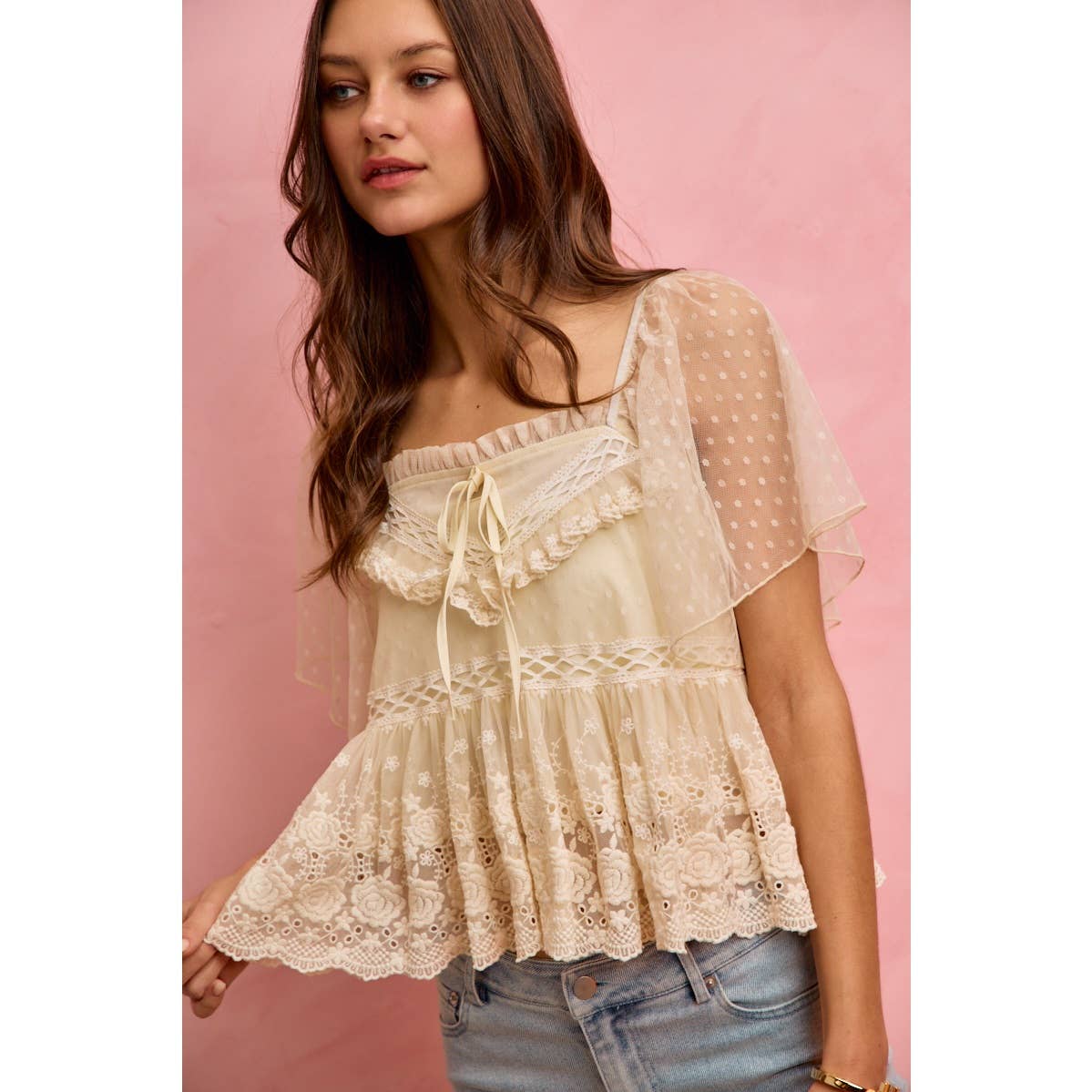 Posie Boho lace trim top