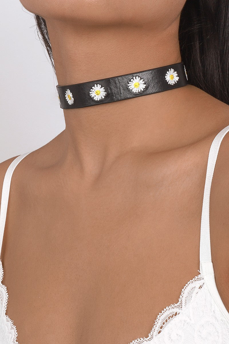 Embroidery Pattern Vegan Leather Choker Necklace