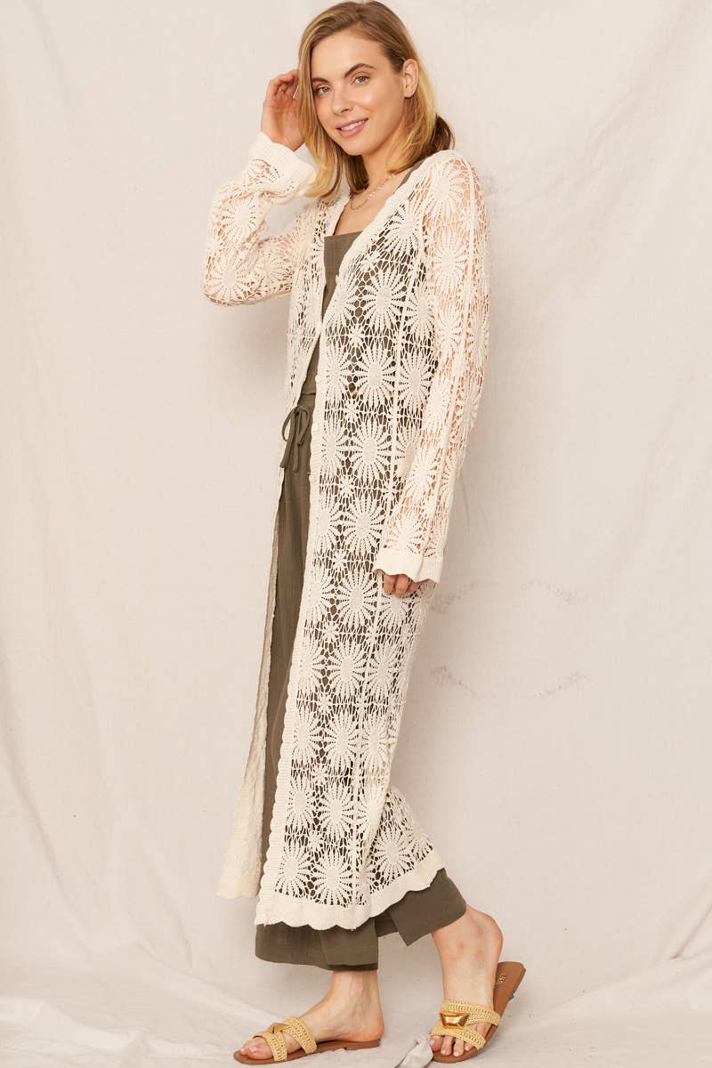 Flower Pattern Crochet Kimono Cardigan