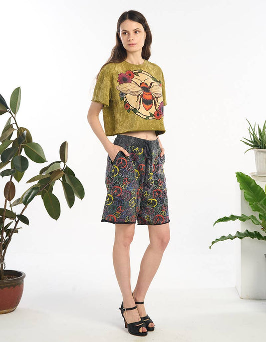 Retro print bee cotton crop top