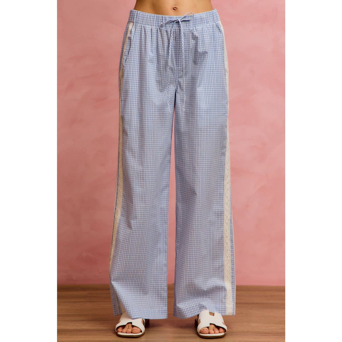 Bradford gingham pin stripe & lace detail pants